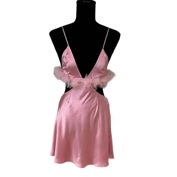 NEW- NWT For Love & Lemons Pink Satin Slip Mini Dress Sz S - Picture 6 of 8